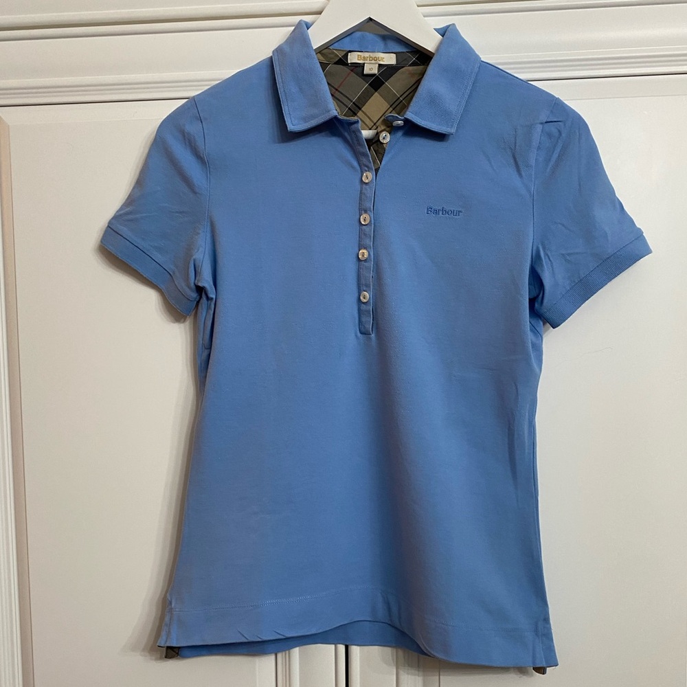 Barbour Luxury Women’s US Sz 6 Portsdown Polo Shirt 6 Button Front Breeze Blue